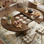 Table à manger ronde extensible 63" pour 4 à 8 personnes, table de cuisine ovale en bois de style ferme, plateau épais, pieds ondulés larges, cercle, pour dîner, salle à manger, appartement