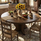 Table à manger ronde extensible 63" pour 4 à 8 personnes, table de cuisine ovale en bois de style ferme, plateau épais, pieds ondulés larges, cercle, pour dîner, salle à manger, appartement