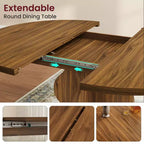 Table à manger ronde extensible 63" pour 4 à 8 personnes, table de cuisine ovale en bois de style ferme, plateau épais, pieds ondulés larges, cercle, pour dîner, salle à manger, appartement