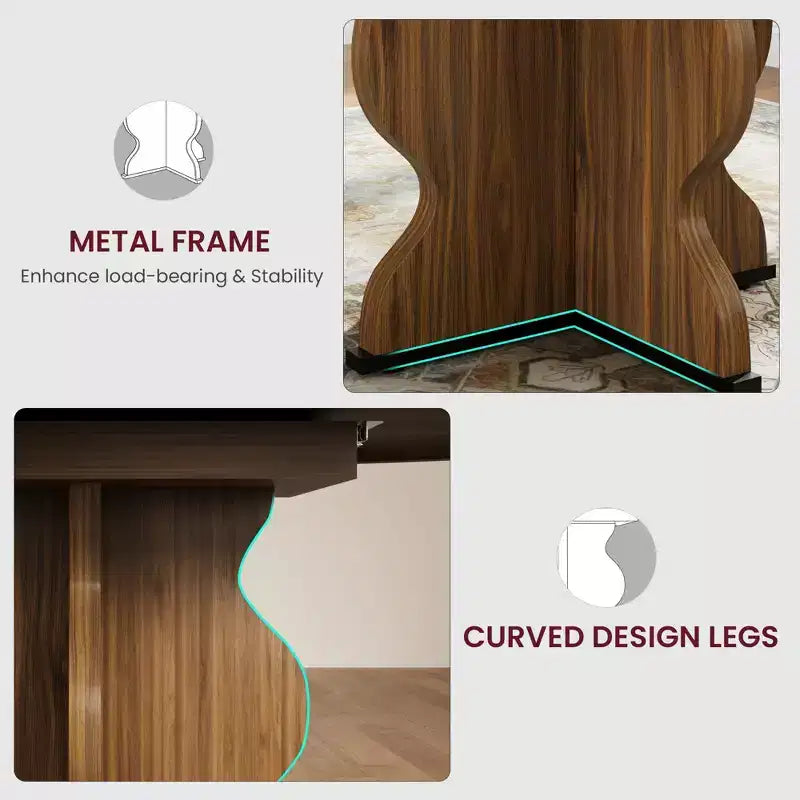 Table à manger ronde extensible 63" pour 4 à 8 personnes, table de cuisine ovale en bois de style ferme, plateau épais, pieds ondulés larges, cercle, pour dîner, salle à manger, appartement