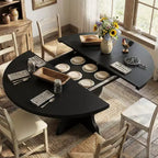 Table à manger ronde extensible 63" pour 4 à 8 personnes, table de cuisine ovale en bois de style ferme, plateau épais, pieds ondulés larges, cercle, pour dîner, salle à manger, appartement