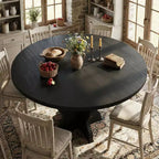Table à manger ronde extensible 63" pour 4 à 8 personnes, table de cuisine ovale en bois de style ferme, plateau épais, pieds ondulés larges, cercle, pour dîner, salle à manger, appartement