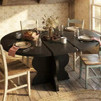 Table à manger ronde extensible 63" pour 4 à 8 personnes, table de cuisine ovale en bois de style ferme, plateau épais, pieds ondulés larges, cercle, pour dîner, salle à manger, appartement