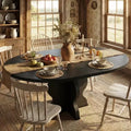 63 Extendable Round Dining Table for 4-8, Farmhouse Wood Oval Kitchen Table, Thick Top, Wider Wavy Leg, Circle, for Dinner, Dining, Apartment