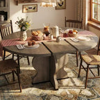 Table à manger ronde extensible 63" pour 4 à 8 personnes, table de cuisine ovale en bois de style ferme, plateau épais, pieds ondulés larges, cercle, pour dîner, salle à manger, appartement
