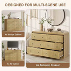 Commode en rotin de 117 cm de large à 6 tiroirs – Meuble TV moderne à bords arrondis pour chambre et salon