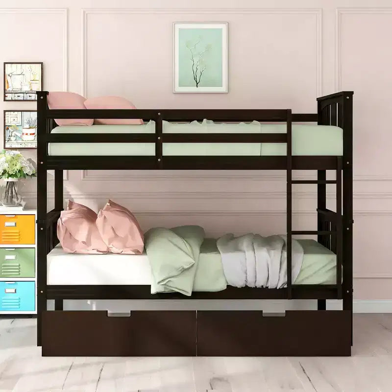 Luxystar Modern Full over Full Bunk Bed with 2 Drawers