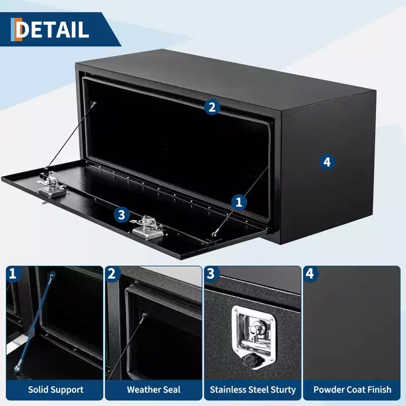 Boîte à outils en acier pour plateau de camion, Coffre de rangement sous carrosserie résistant aux intempéries, Antirouille, Sécurité en métal durable, Boîte à outils sous carrosserie pour plateau de pick-up
