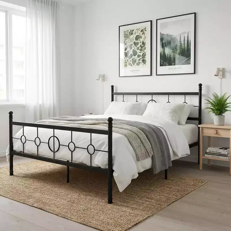 Vintage Circular Metal Bed Frame, Heavy Duty Iron Platform, Noise-Free, Easy Assembly, No Box Spring Needed,Twin/ Full/ Queen/ King Size
