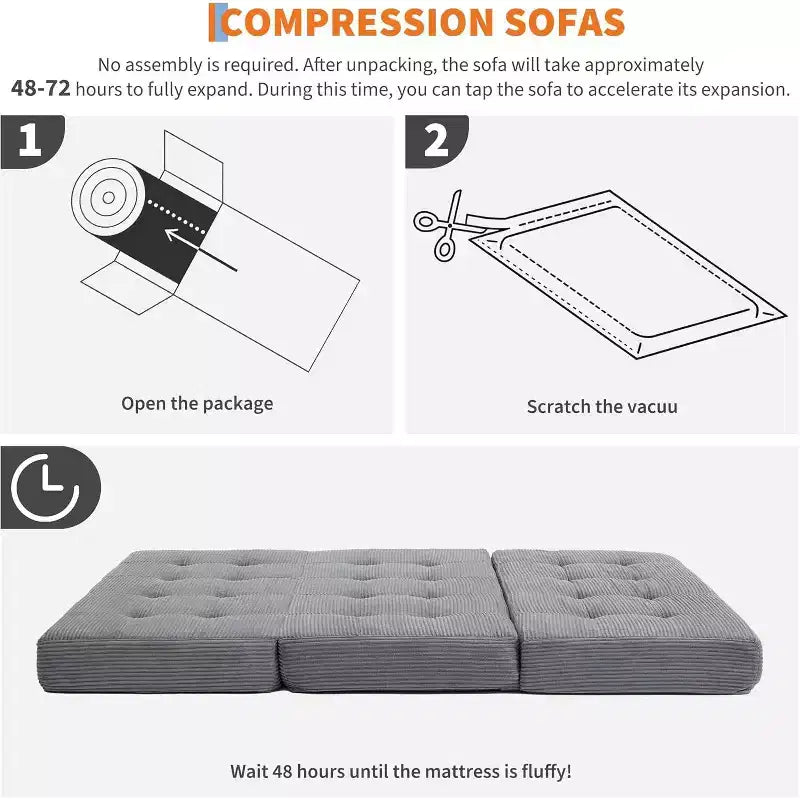 Matelas pliant 6 pouces, canapé-lit pliant avec mousse de support haute densité, lit d'appoint portable pour le camping, le salon, tissu doux en velours côtelé