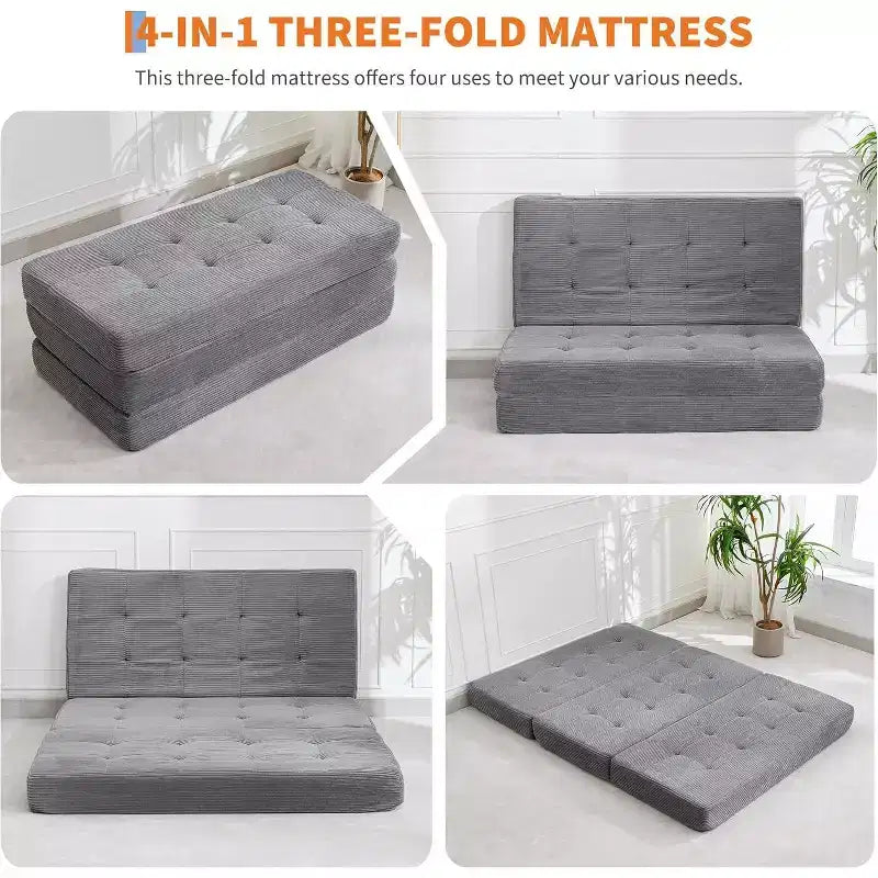 Matelas pliant 6 pouces, canapé-lit pliant avec mousse de support haute densité, lit d'appoint portable pour le camping, le salon, tissu doux en velours côtelé
