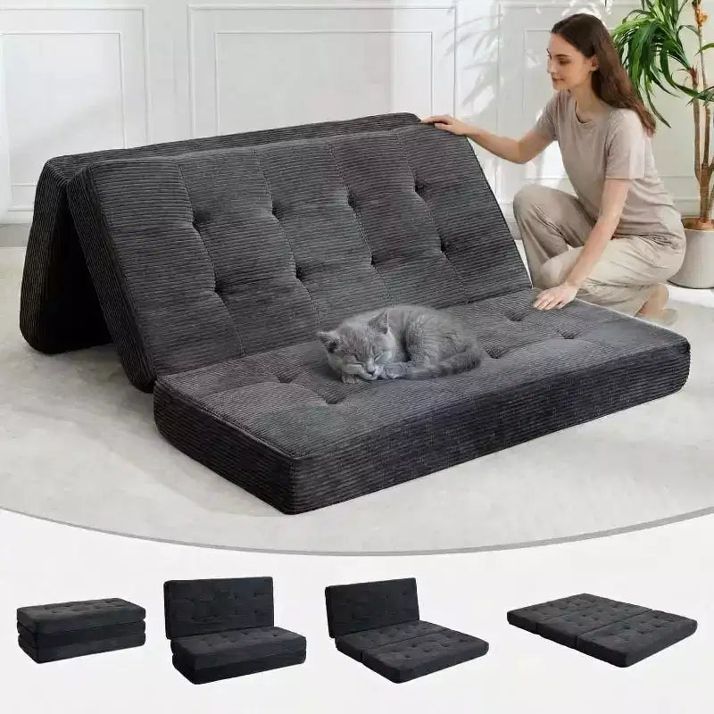 Matelas pliant 6 pouces, canapé-lit pliant avec mousse de support haute densité, lit d'appoint portable pour le camping, le salon, tissu doux en velours côtelé