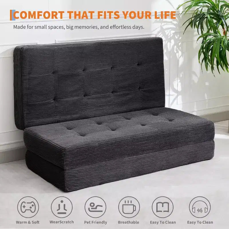 Matelas pliant 6 pouces, canapé-lit pliant avec mousse de support haute densité, lit d'appoint portable pour le camping, le salon, tissu doux en velours côtelé