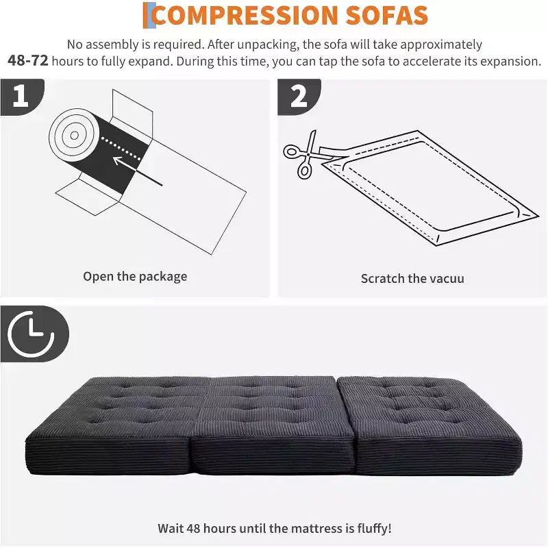 Matelas pliant 6 pouces, canapé-lit pliant avec mousse de support haute densité, lit d'appoint portable pour le camping, le salon, tissu doux en velours côtelé