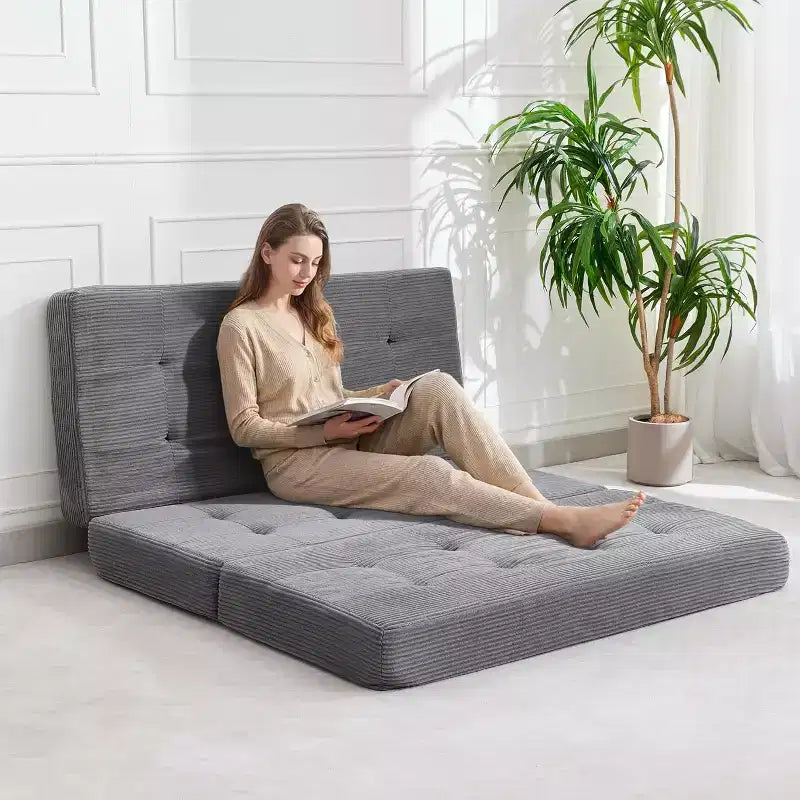 Matelas pliant 6 pouces, canapé-lit pliant avec mousse de support haute densité, lit d'appoint portable pour le camping, le salon, tissu doux en velours côtelé