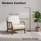 Fauteuil d'appoint moderne du milieu du siècle Summit Adventure avec accoudoirs, coussin lombaire, cadre en bois massif et revêtement crème