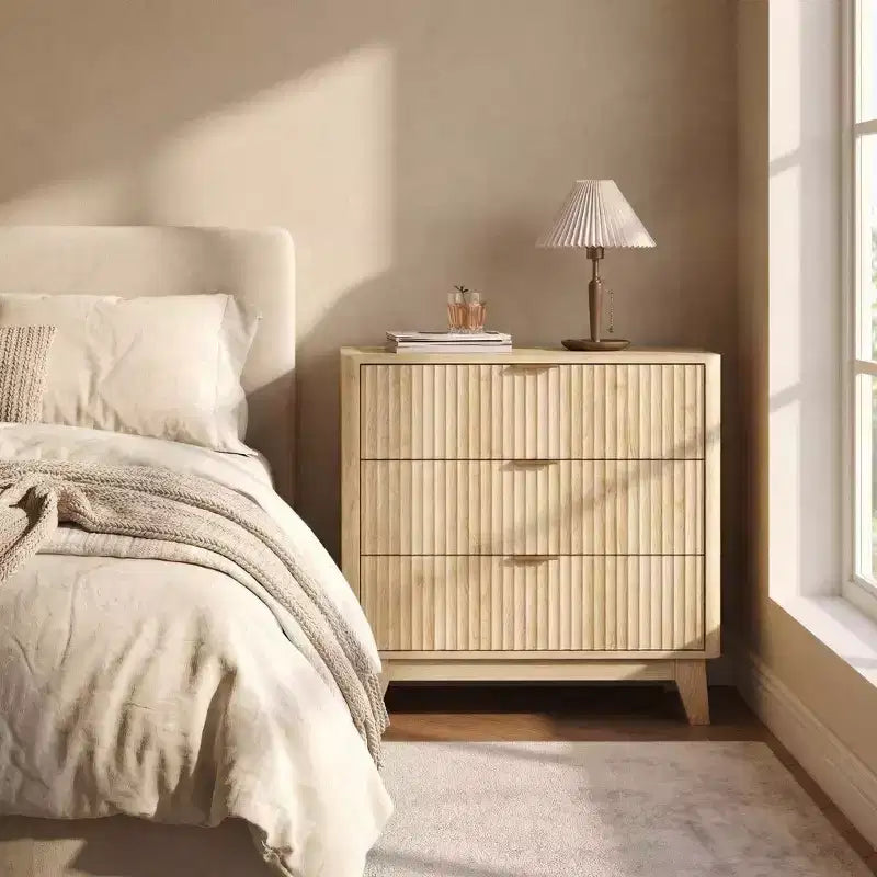 COZONY 3 Drawer Fluted Nightstand, Modern Wood Bedside Table with Large Storage Organizer for Bedroom