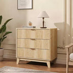 COZONY Table de chevet cannelée à 3 tiroirs, Table de chevet moderne en bois avec grand rangement pour chambre à coucher