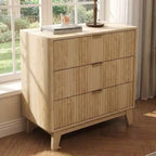 COZONY Table de chevet cannelée à 3 tiroirs, Table de chevet moderne en bois avec grand rangement pour chambre à coucher