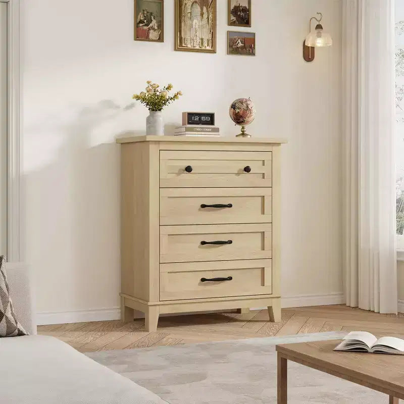 Commode à 4 tiroirs pour chambre à coucher, commode verticale de 88,4 cm de hauteur avec grand espace de rangement, commode en bois autoportante pour chambre à coucher, salon