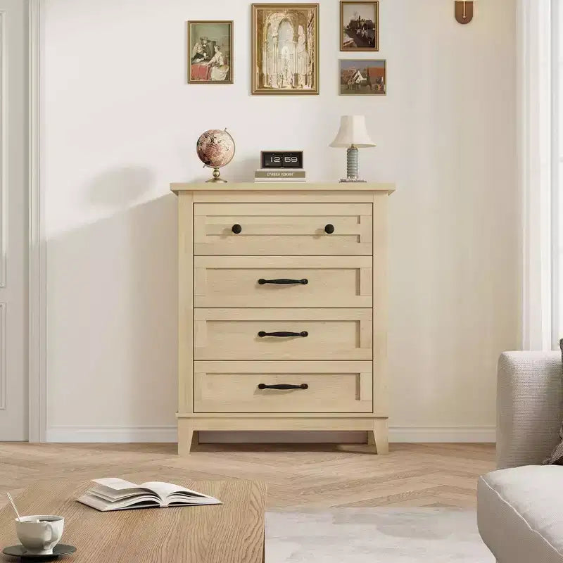 Commode à 4 tiroirs pour chambre à coucher, commode verticale de 88,4 cm de hauteur avec grand espace de rangement, commode en bois autoportante pour chambre à coucher, salon