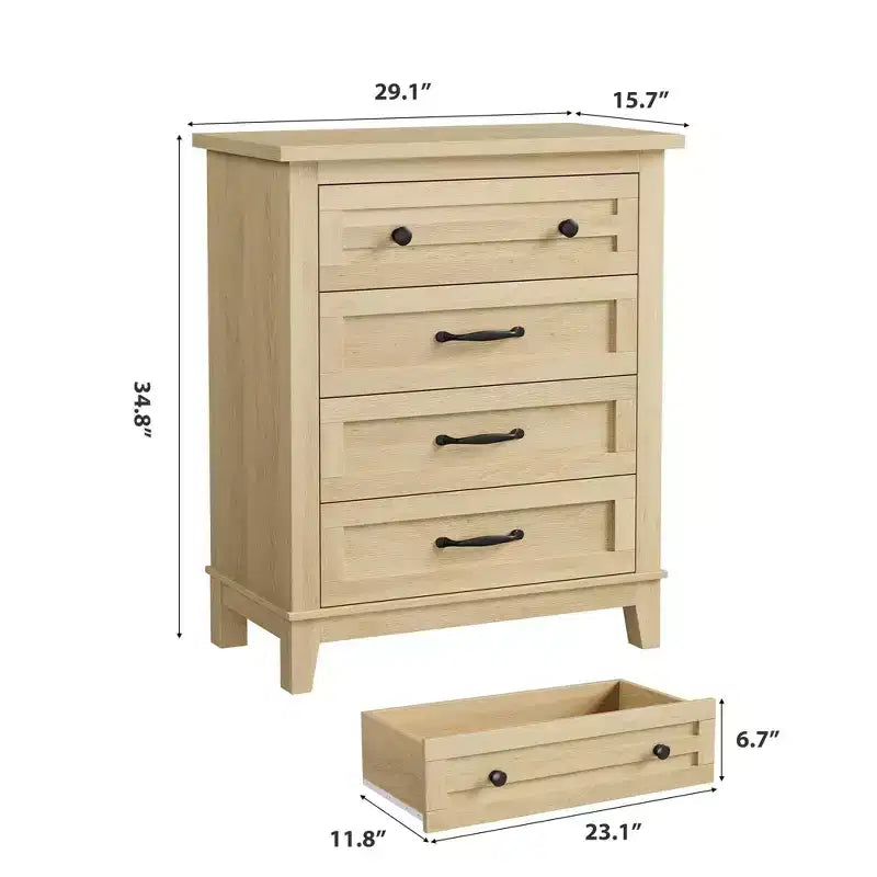Commode à 4 tiroirs pour chambre à coucher, commode verticale de 88,4 cm de hauteur avec grand espace de rangement, commode en bois autoportante pour chambre à coucher, salon