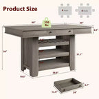 Table de salle à manger hauteur comptoir pour 4-6 personnes, table de salle à manger haute hauteur bar avec casier à vin profond, avec 2 tiroirs et étagères, grand plateau pour cuisine, bar