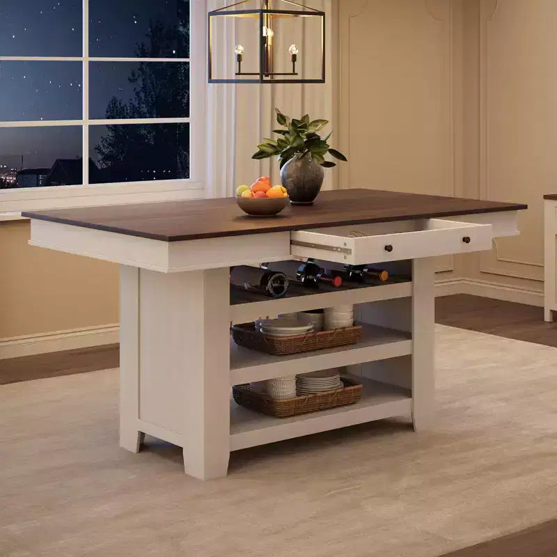 Table de salle à manger hauteur comptoir pour 4-6 personnes, table de salle à manger haute hauteur bar avec casier à vin profond, avec 2 tiroirs et étagères, grand plateau pour cuisine, bar