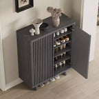 Meuble à chaussures avec porte cannelée, rangement à 5 niveaux avec 4 étagères réglables, banc à chaussures rustique pour couloir, 2 pièces