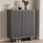 Meuble à chaussures avec porte cannelée, rangement à 5 niveaux avec 4 étagères réglables, banc à chaussures rustique pour couloir, 2 pièces