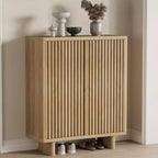 Meuble à chaussures avec porte cannelée, rangement à 5 niveaux avec 4 étagères réglables, banc à chaussures rustique pour couloir, 2 pièces