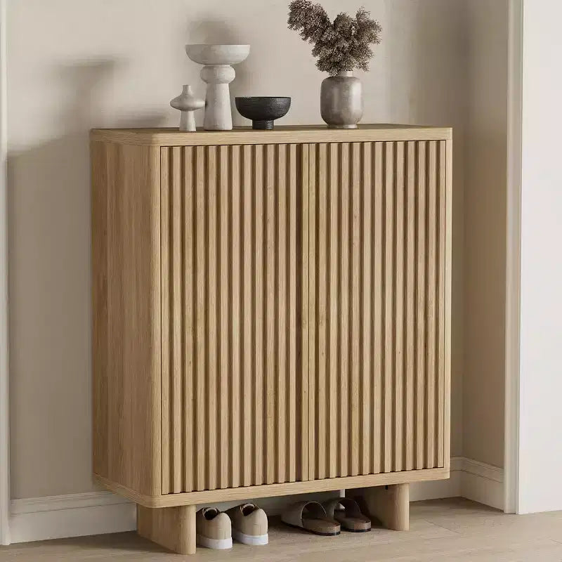 Meuble à chaussures avec porte cannelée, rangement à 5 niveaux avec 4 étagères réglables, banc à chaussures rustique pour couloir, 2 pièces