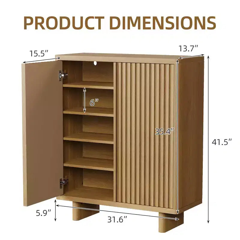 Meuble à chaussures avec porte cannelée, rangement à 5 niveaux avec 4 étagères réglables, banc à chaussures rustique pour couloir, 2 pièces