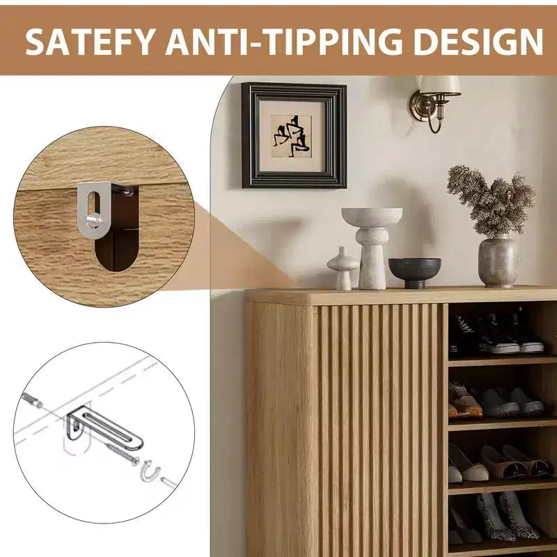 Meuble à chaussures avec porte cannelée, rangement à 5 niveaux avec 4 étagères réglables, banc à chaussures rustique pour couloir, 2 pièces