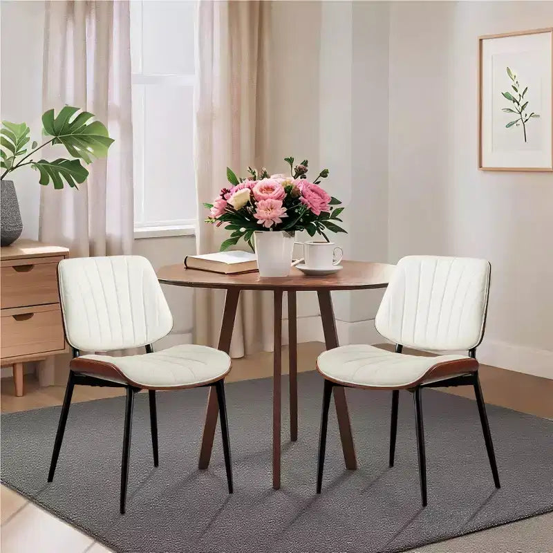 Lot de 2 chaises de salle à manger Acekool en cuir PU, dossier coque, chaises d'appoint style Mid-Century pour salle à manger ou cuisine