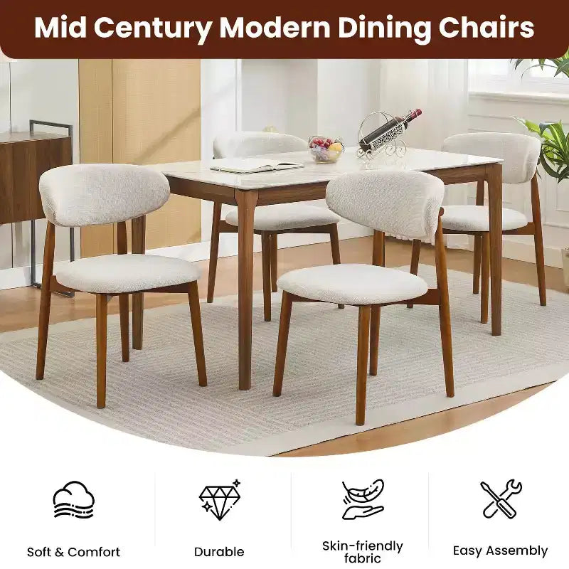 Lot de 2 chaises de salle à manger Acekool en lin beige, sièges rembourrés de style ferme moderne avec pieds en bois marron pour salle à manger