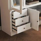 Meuble TV Famapy Blanc Grand Meuble de Rangement avec Armoires et Spots LED pour Salon