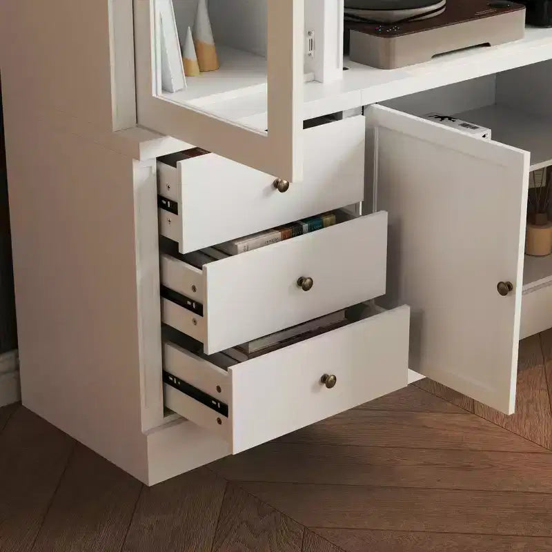 Meuble TV Famapy Blanc Grand Meuble de Rangement avec Armoires et Spots LED pour Salon