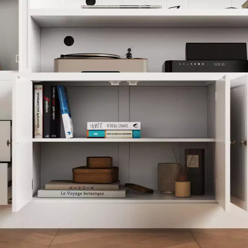 Meuble TV Famapy Blanc Grand Meuble de Rangement avec Armoires et Spots LED pour Salon