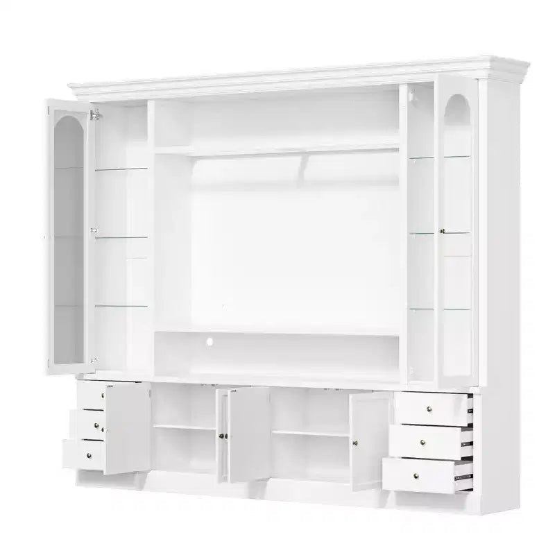 Meuble TV Famapy Blanc Grand Meuble de Rangement avec Armoires et Spots LED pour Salon