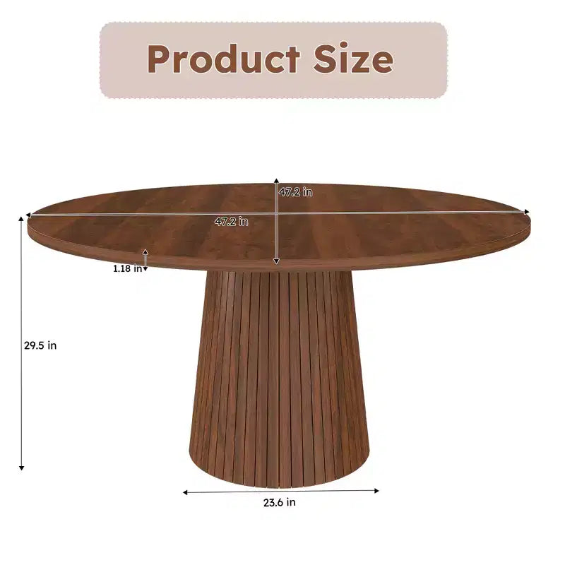 JVNOXK Table à manger ronde 47 en MDF pour 4 personnes, table de cuisine moderne de style campagnard avec piétement en bandes de bois, table ronde finition noyer pour cuisine et salon