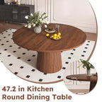 JVNOXK Table à manger ronde 47 en MDF pour 4 personnes, table de cuisine moderne de style campagnard avec piétement en bandes de bois, table ronde finition noyer pour cuisine et salon