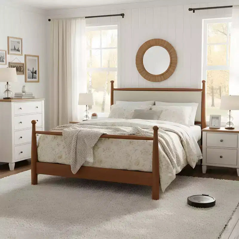 Christopher Knight Home Johnny Vintage Poplar Bed Frame with Upholstered Headboard