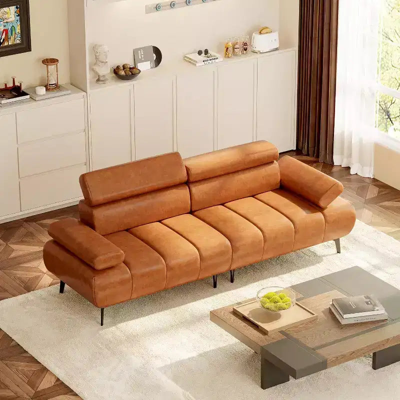 3-Seater Faux Leather Futon Sofa Bed, Convertible Sleeper Couch with Adjustable Backrests Armrests Headrests, with Split Two Separate Sectional Sofas