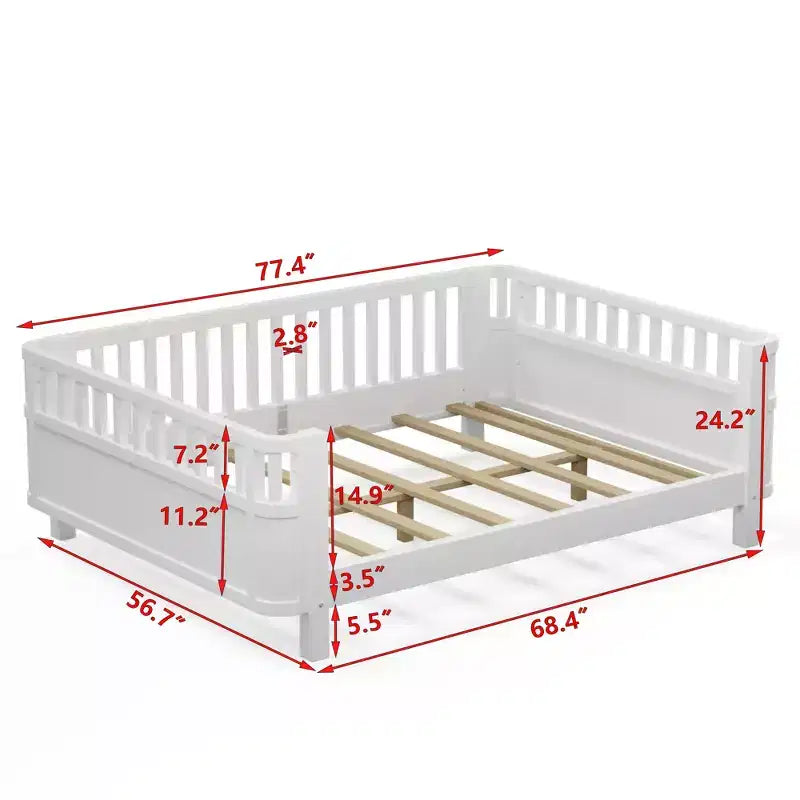 Lit de plate-forme en bois de pin moderne Betsy GDFStudio pour enfants avec main courante détachable