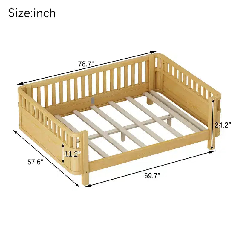 Lit de plate-forme en bois de pin moderne Betsy GDFStudio pour enfants avec main courante détachable