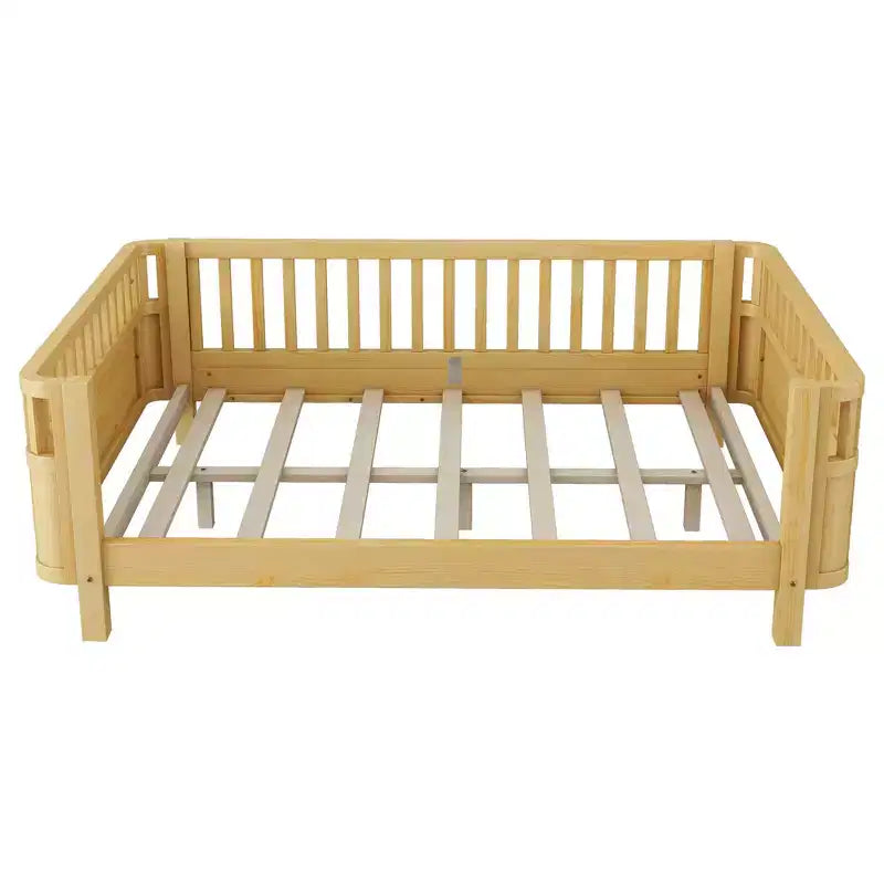 Lit de plate-forme en bois de pin moderne Betsy GDFStudio pour enfants avec main courante détachable