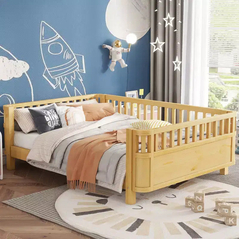 GDFStudio Betsy Modern Pine Wood Kids Platform Bed with Detachable Handrail