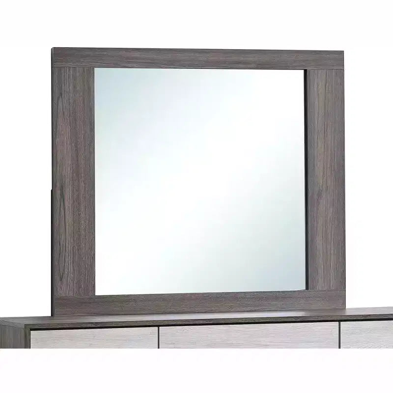 Miroir de commode Passion Furniture Aberdeen, 43 po L x 37 po H, cadre en bois rectangulaire gris et chêne