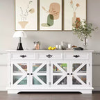 Meuble de bar à café 63" avec 4 portes de grange grillagées et 3 tiroirs, station de charge intégrée et 4 étagères réglables, armoire de rangement pour salon